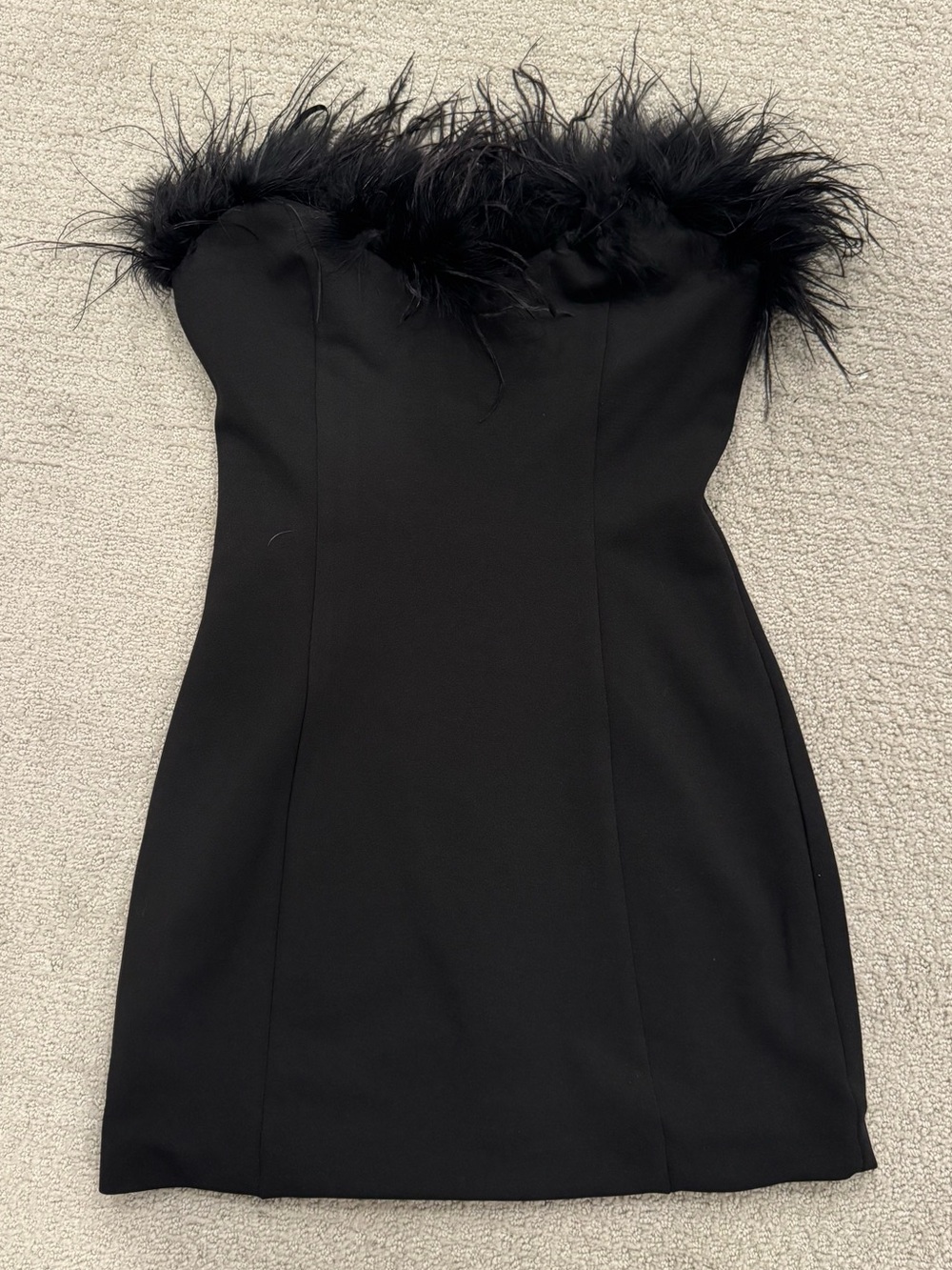 Strapless Black Feather-Trim Mini Dress RNWY